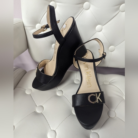 Calvin Klein Black Wedge Sandals - Picture 1 of 4